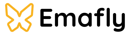 Emafly official jewelry brand logo featuring a stylized yellow butterfly icon and black text